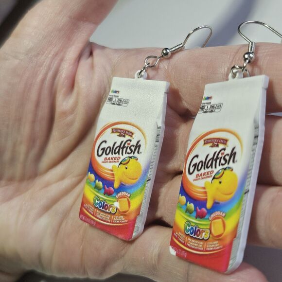 Drop Dangle Pierced Earrings Goldfish Colors Crackers Costume Jewelry Novelty - Picture 2 of 13